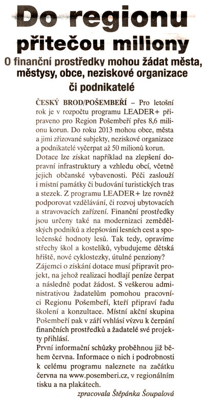 článek oregionu Pošembeří z novin Náš region ze dne 28.5.2009